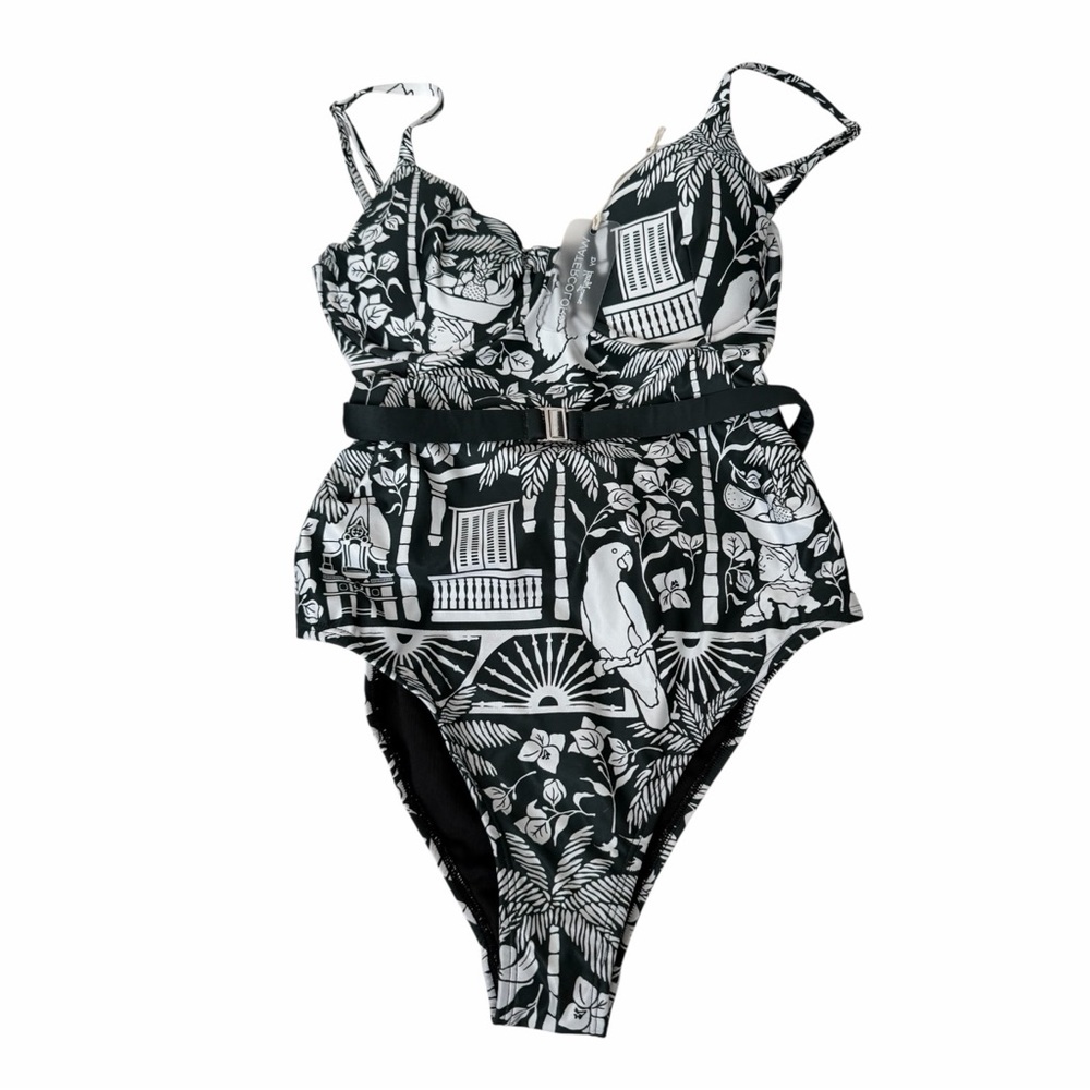 Kenny Flowers Black & White Parrot Print One-Piece Swimsuit
